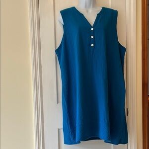 Cotton Gauze Lined Dress Sleeveless Women’s XXL Blue Knee‎ Length Beachy Coastal